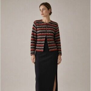 Ming Wang Cardigan Petite Size L Black Red Artsy Knit Houndstooth Quiet  Luxury